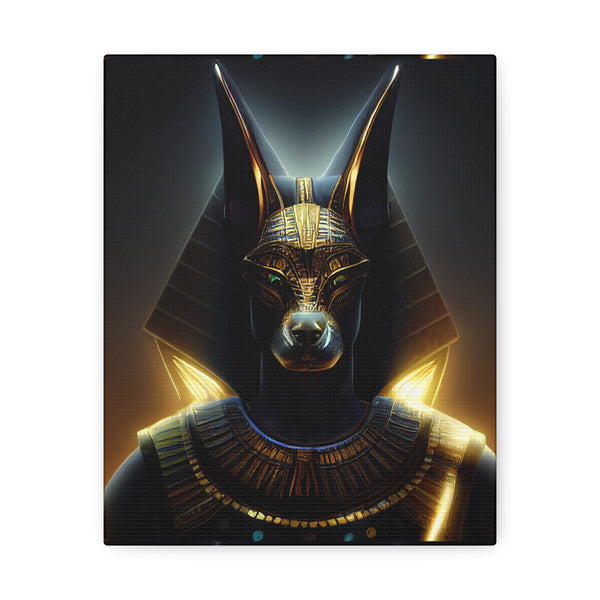 Futuristic Anubis Ancient Egyptian God Satin Canvas, Stretched